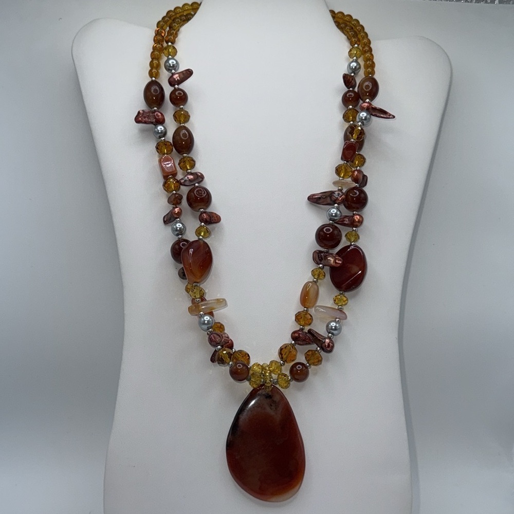 Chunky amber colored multi strand beaded statement necklace boho western - Picture 7 of 14